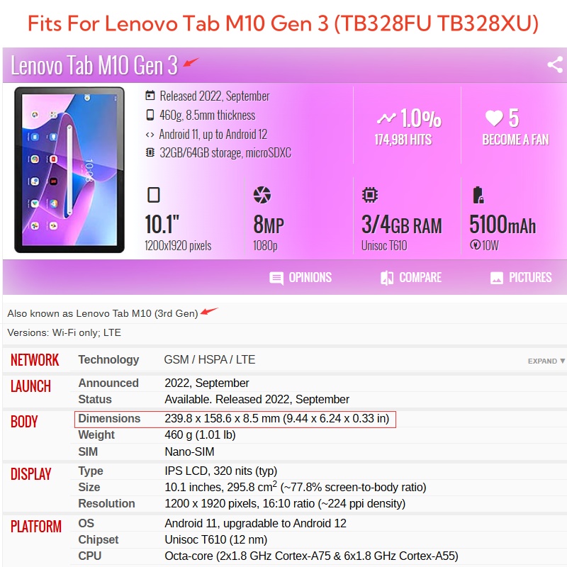 Para Lenovo Tab M10 3. a gener - Lenovo Tablet With Accessories reseña y precio